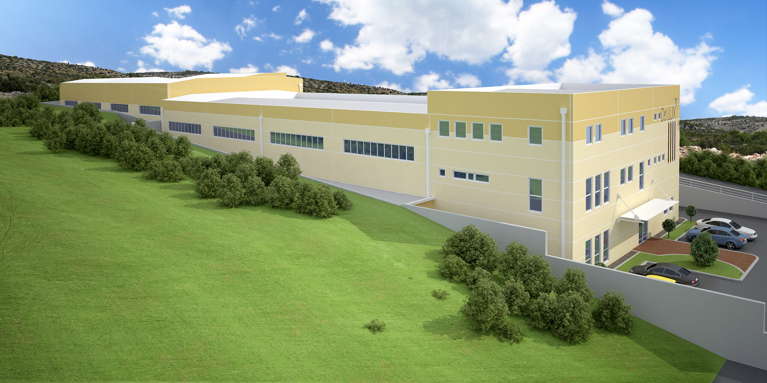 Delux d.o.o. – pogled na kompletan proizvodno‑skladišni objekt s uredskim dijelom