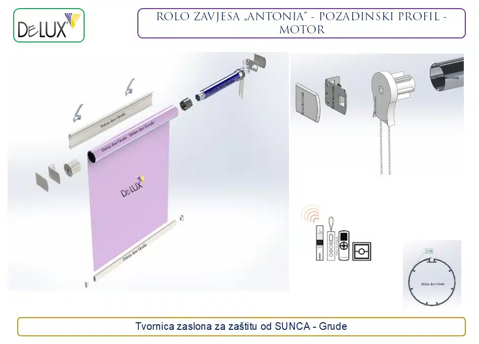 Delux motorizirana rolo zavjesa Antonia s pozadinskim profilom za stabilnu i automatiziranu ugradnju
