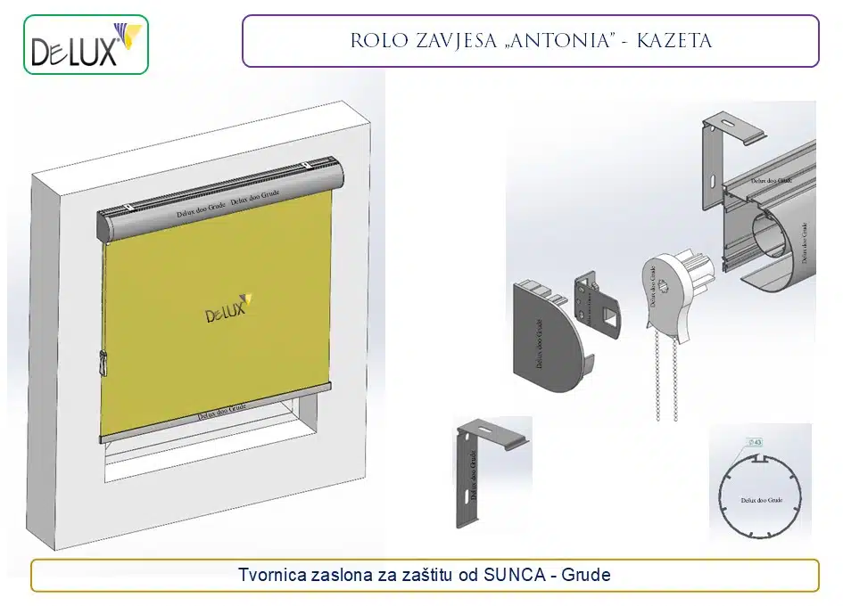 Delux rolo zavjesa Antonia s ukrasnom kazetom za potpuno sakrivanje mehanizma i materijala
