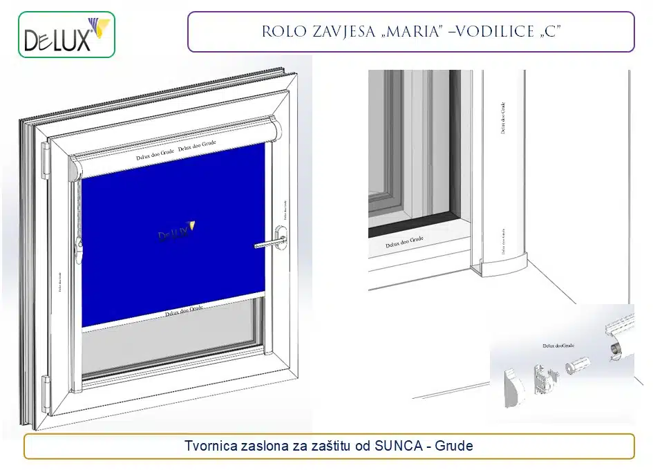 Delux rolo zavjesa Maria ravne vodilice osiguravaju prianjanje tkanine uz staklo
