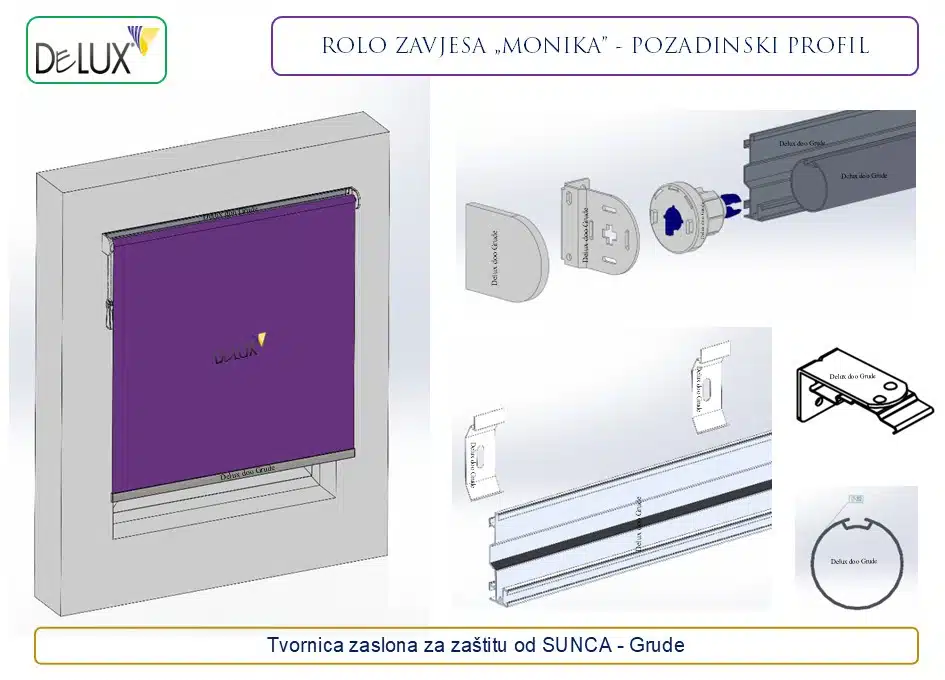 Delux rolo zavjesa Monika s aluminijskim pozadinskim profilom za stabilnu i laku montažu na prozor