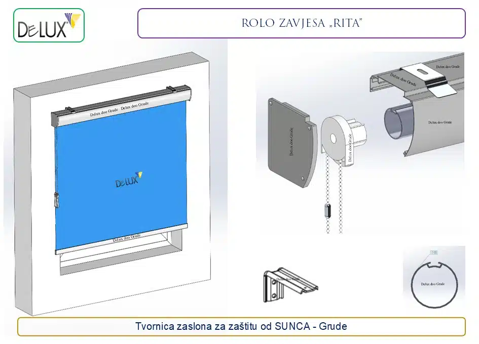 Delux rolo zavjesa Rita s profinjenim uzorkom montirana na okvir prozora