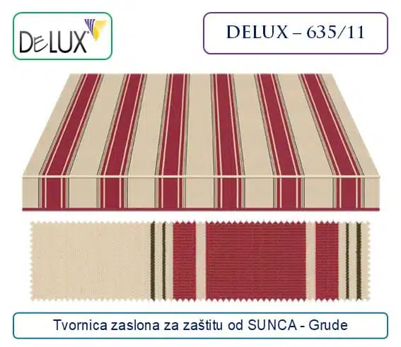 Platno za tende – dezen pruge bež, crvene i tamnozelene, Delux 635/11