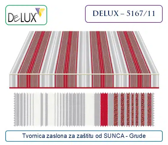 Platno za tende – dezen pruge crvene, sive i bijele boje, Delux 5167/11