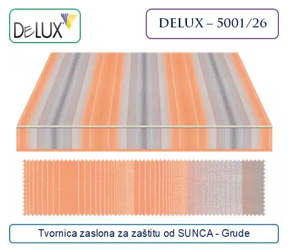 Platno za tende – dezen pruge narandžaste, sive i bijele boje, Delux 5001/26