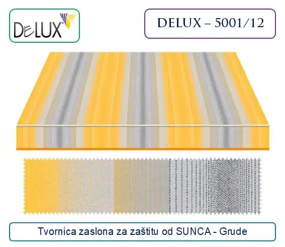 Platno za tende – dezen pruge žute, sive i bijele boje, Delux 5001/12
