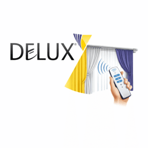 Zavjese na daljinsko upravljanje uz logo Delux d.o.o. Grude