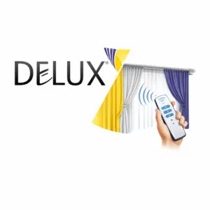 Zavjese na daljinsko upravljanje uz logo Delux d.o.o. Grude