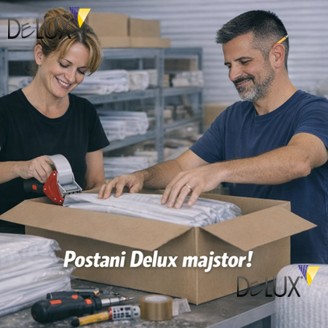 Dvoje zaposlenika radi na pakiranju proizvoda u Delux radionici – kampanja Postani Delux majstor
