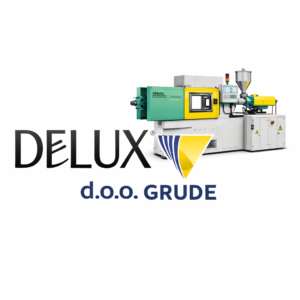 Industrijska brizgalica za plastiku uz logo Delux d.o.o. Grude
