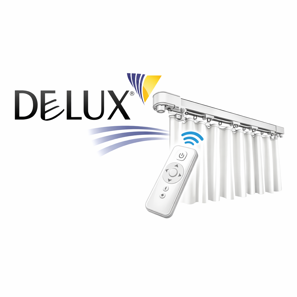 Motorizirane karniše Motorizirana karniša s daljinskim upravljačem uz logo Delux d.o.o. Grude