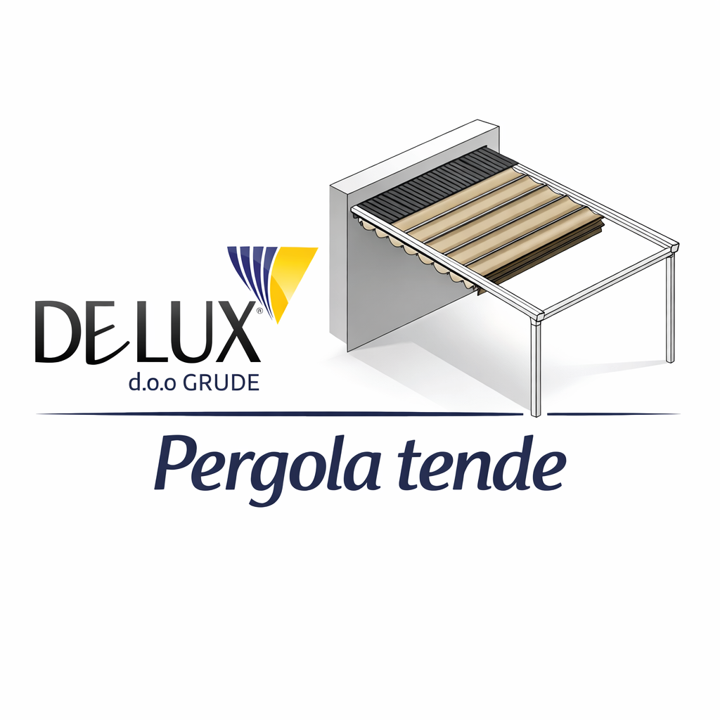 Pergola tenda s kliznim platnom uz logo Delux d.o.o. Grude