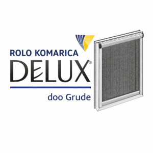 Rolo komarnica u aluminijskom okviru uz logo Delux d.o.o. Grude