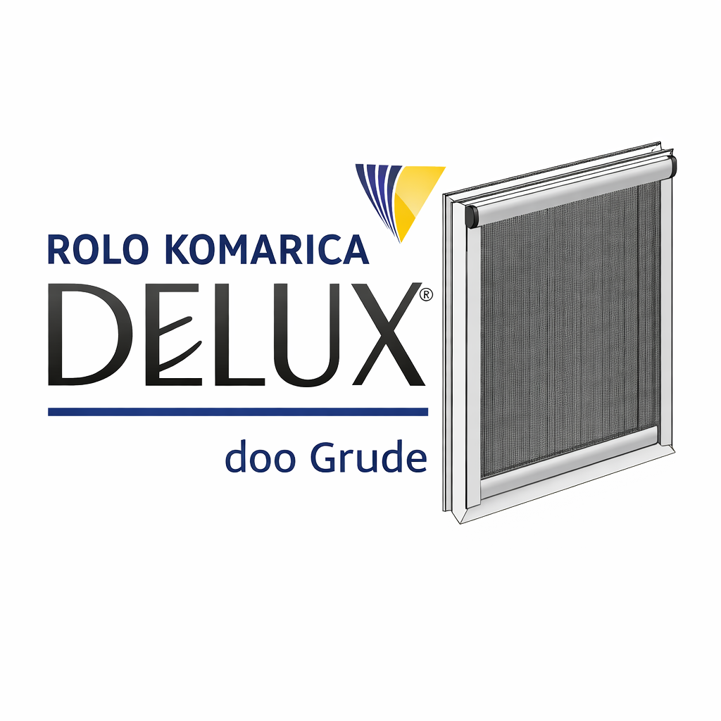 Rolo komarnica u aluminijskom okviru uz logo Delux d.o.o. Grude