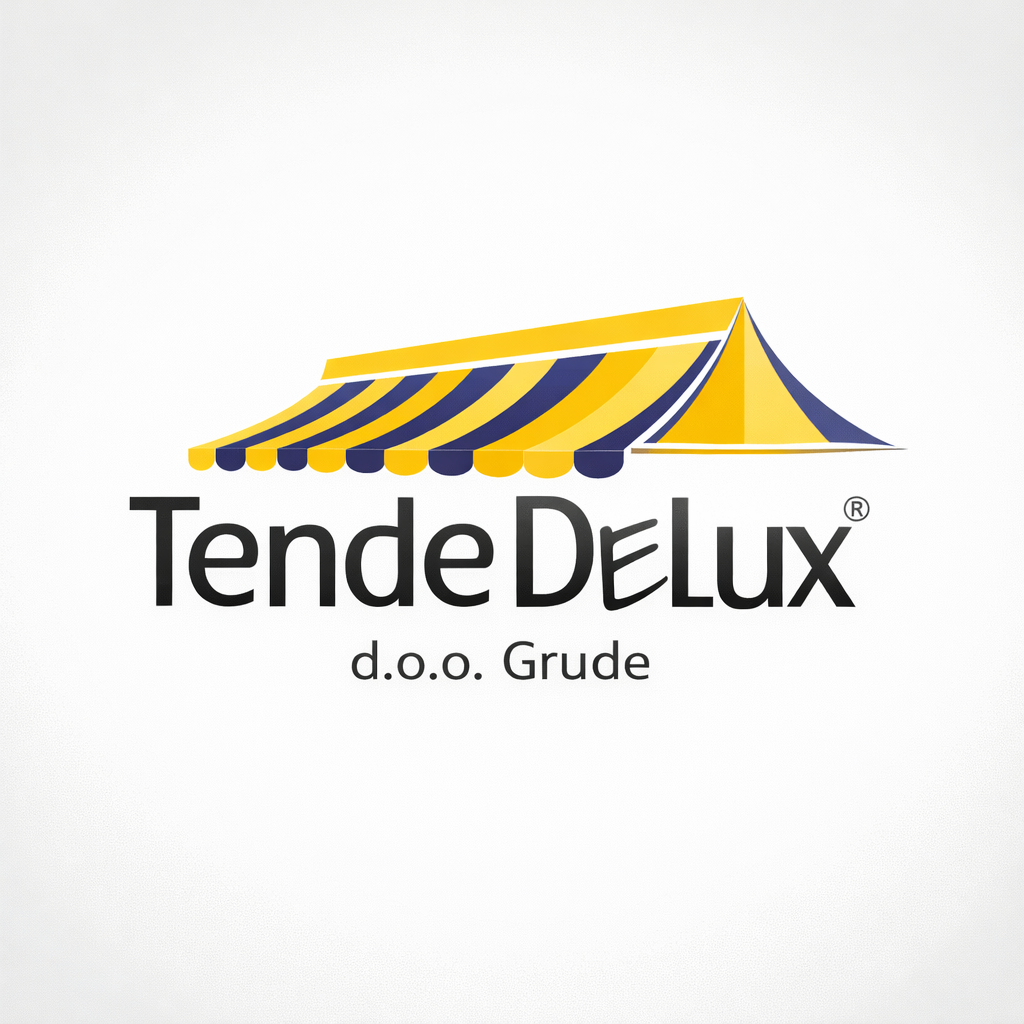 Žuto-plava tenda s logotipom Tende DeLux d.o.o. Grude