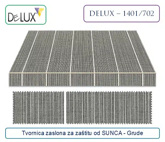 Sivo prugasto platno za zaštitu od sunca sa belim linijama, model DELUX - 1401/702, Tvornica zaslona Grude